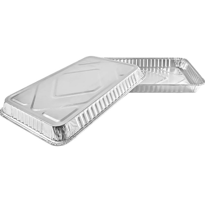 ProPac & Seal 1/4 Size Sheet Cake Aluminum Foil Pan w/Clear Low Dome Lid 12.75 L x 8.75 W x 1.25 D (Pack of 10 PIECES)
