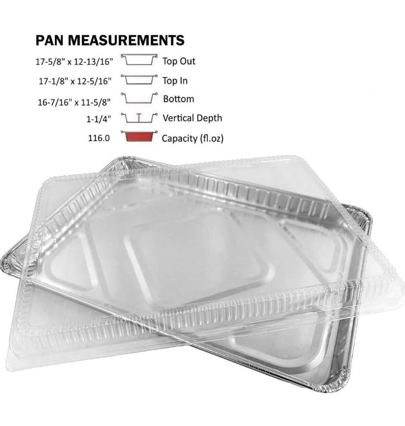 ProPac & Seal 1/2 Size Sheet Cake Aluminum Foil Pan w/Clear Dome Lid 17.1" L x 12.3" W x 1.25" D PACK OF