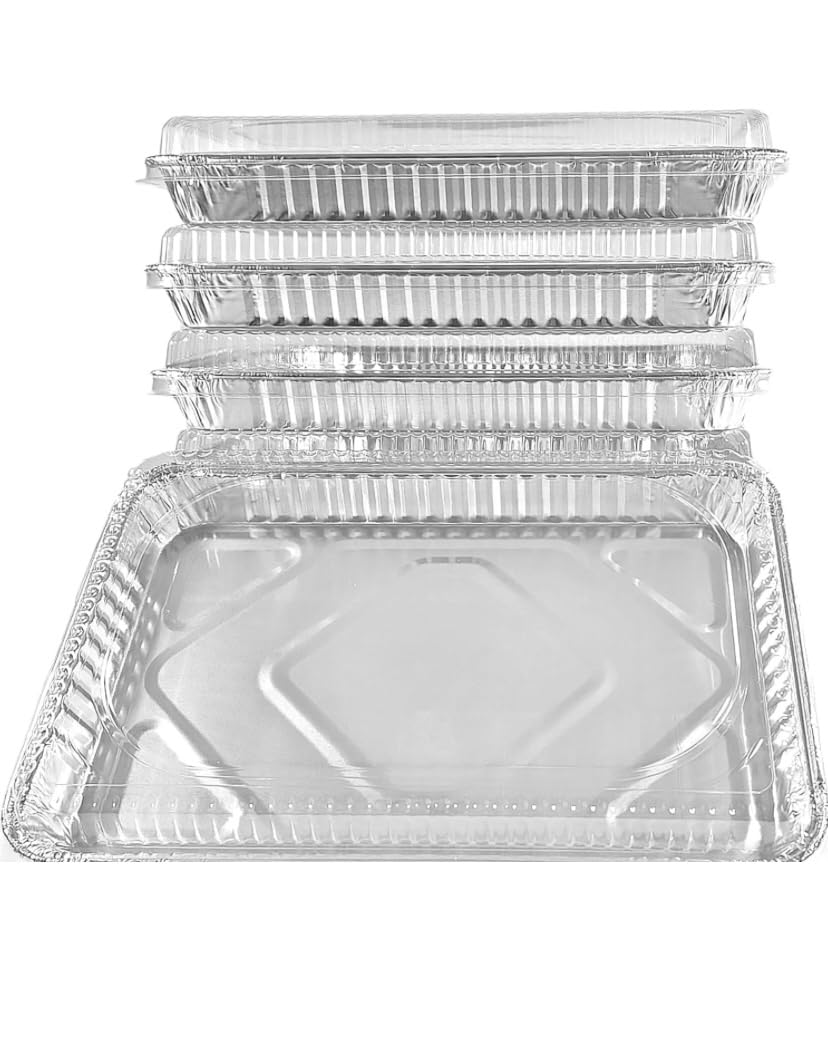 ProPac & Seal 1/4 Size Sheet Cake Aluminum Foil Pan w/Clear Low Dome Lid 12.75 L x 8.75 W x 1.25 D (Pack of 10 PIECES)