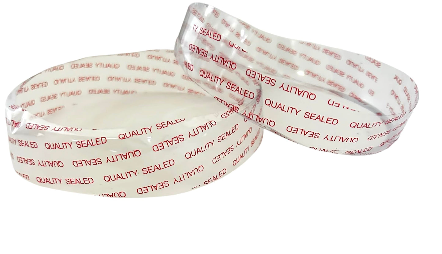 PROPAC & SEAL Clear w/Red Safety Print Heat Shrink Bands - Fits Round Plastic Soup/Deli Containers Sizes 8-32 Ounces (Pack of 250)