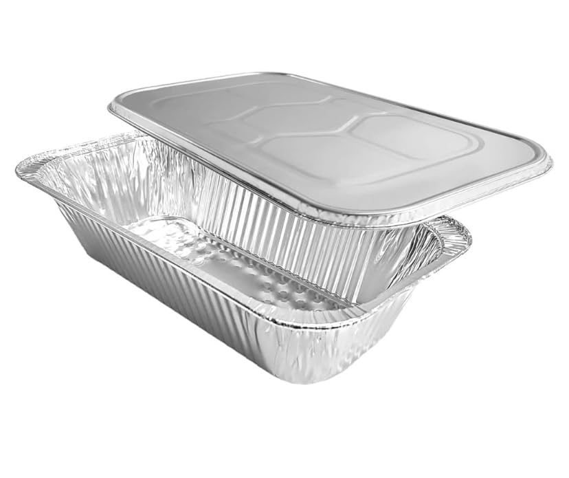 ProPac & Seal 1/3 Size Aluminum Foil Steam Table Pans with Lid Covers - 12x6 Disposable Containers Great for Baking, Cooking, Broiling, BBQ, Heating, Freezing, Meal Prepping Food (Pack of 10)