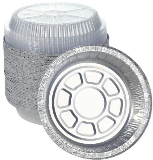 ProPac & Seal 9" Round Aluminum Foil Pans with Clear Lids, Disposable Food Containers with Plastic Coners for Storing, Baking, Meal Prep & Reheating, Freezer & Oven Safe, Recyclable, PACK OF