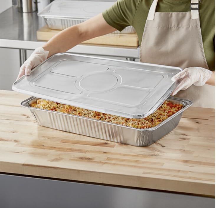 ProPac & Seal Aluminum Foil Pans - Full-Size Deep Disposable Steam Table Pans With lid for Baking, Roasting, Broiling, Cooking, 20.5 x 13 x 3.3 Inches - Heavy Duty Pack of