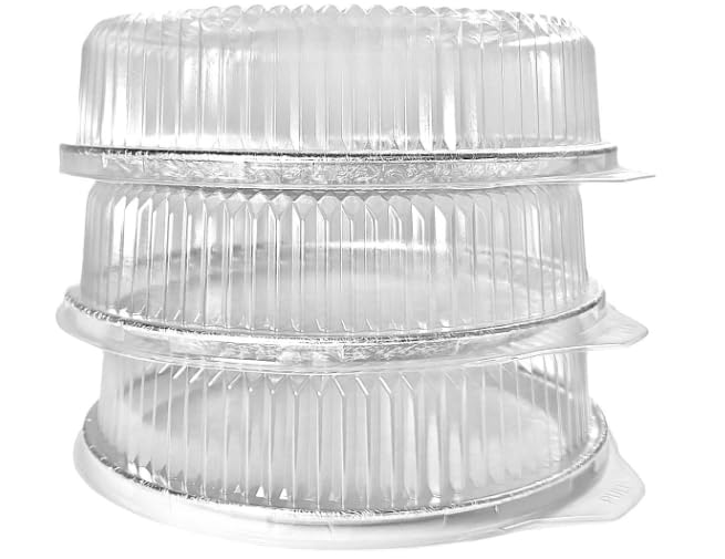 PROPAC & SEAL 16" Round Flat Aluminum Foil Cater Trays with Clear Dome Lids - Disposable Stackable Serving Platters for Parties, Holidays, Events, and Buffet Pack of