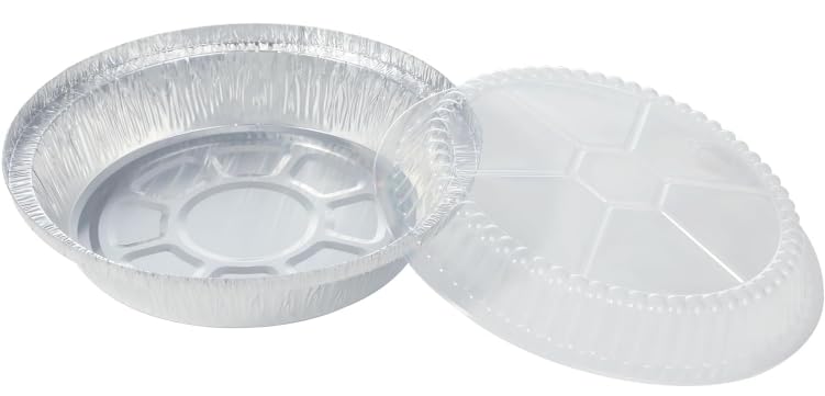 ProPac & Seal 7 Inch Round Aluminum Pans with Lids Disposable Foil Pan with Clear Dome Top, Aluminum Tin for Roasting Baking Cooking PACK OF