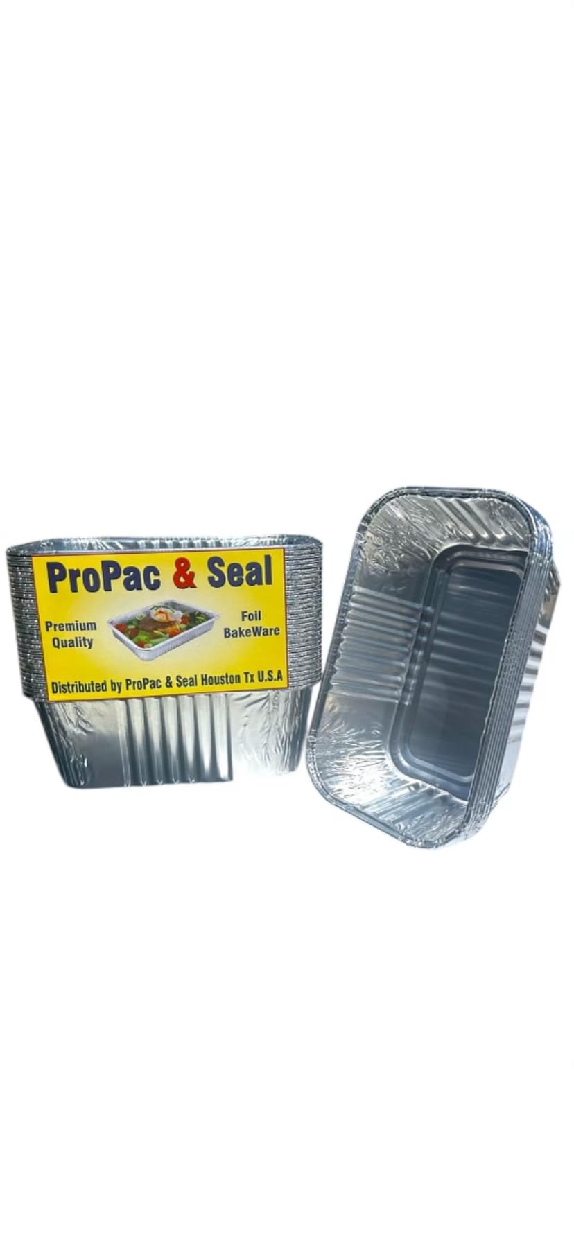 ProPac & Seal 1 lb. Mini Aluminum Disposable Rectangle Loaf Pans For Serving, Baking, Cooking, Roasting, Broiling, Cakes Made in USA PACK OF