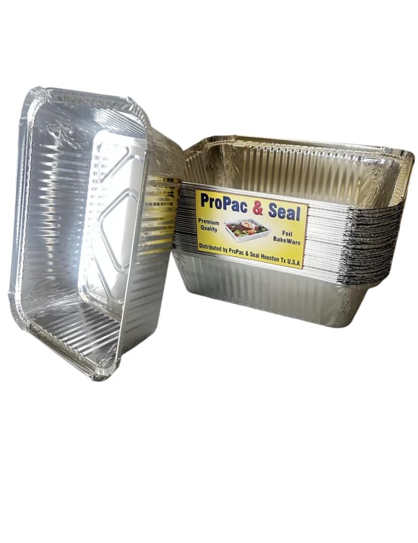 ProPac & Seal Disposable 5 LB OBLONG Aluminum Takeout Tin Foil Baking Pans 10"X7"X3" Inch Bakeware - Cookware Perfect for Baking Cakes,Brownies,Bread, and Meatloaf (Pack of 25)