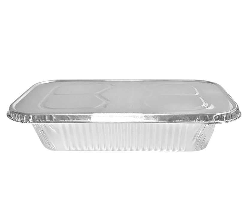 ProPac & Seal 1/3 Size Aluminum Foil Steam Table Pans with Lid Covers - 12x6 Disposable Containers Great for Baking, Cooking, Broiling, BBQ, Heating, Freezing, Meal Prepping Food (Pack of 10)