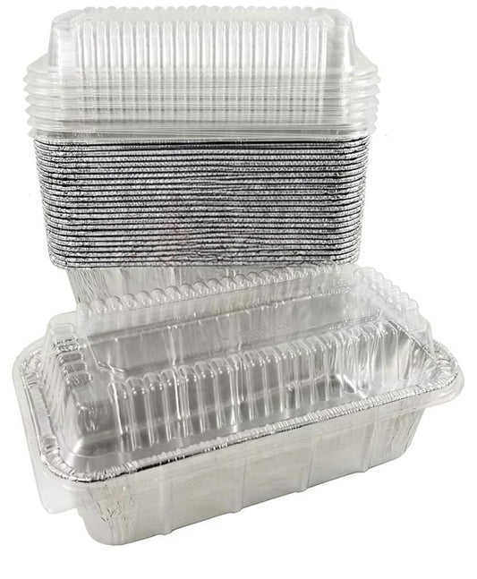 ProPac & Seal Loaf Pans - Disposable Aluminum Foil 1 1/2 lb. Bread Tins 8.5" X 4.5" X 2.3" with Clear Plastic Dome Lids (Pack of 25)
