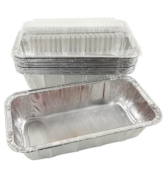 ProPac & Seal Loaf Pans - Disposable Aluminum Foil 1 1/2 lb. Bread Tins 8.5" X 4.5" X 2.3" with Clear Plastic Dome Lids (Pack of 50)