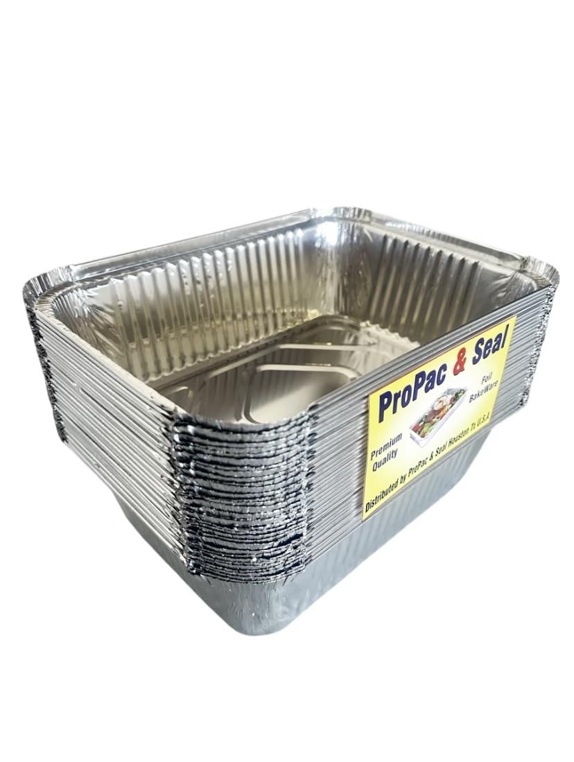 ProPac & Seal Disposable 5 LB OBLONG Aluminum Takeout Tin Foil Baking Pans 10"X7"X3" Inch Bakeware - Cookware Perfect for Baking Cakes,Brownies,Bread, and Meatloaf (Pack of 25)